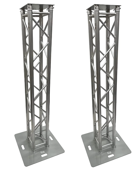 (2) Two 2 Meter 6.56 ft DJ Lighting Aluminum Truss Totem System With Jumbo 26"x26" Bases Light Weight Dual Totem System Moving Head