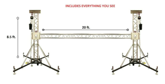 8.50 Ft. H + 20 Ft. W Ground Support Truss Lifting Tower Roof System Outriggers