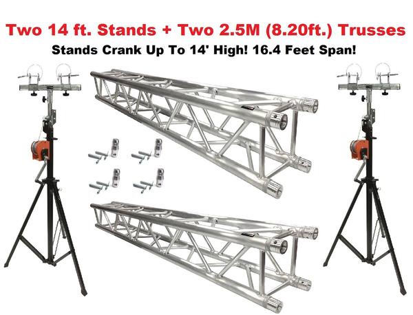 Two 14' Crank Up Stands With Two 8.20' Square Aluminum Truss Segments Package