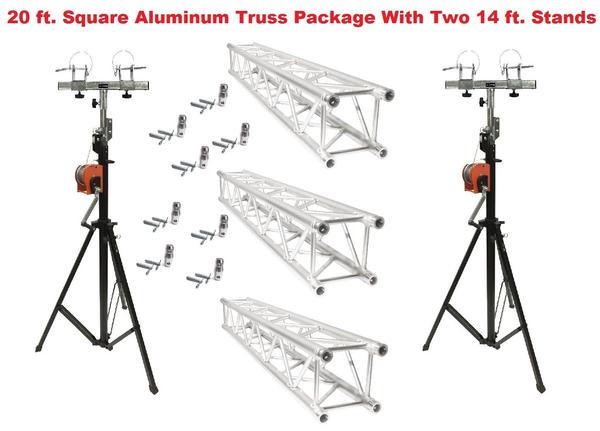 Two 14' Crank Up Stands With Three 6.56' Square Aluminum Truss Segments Package