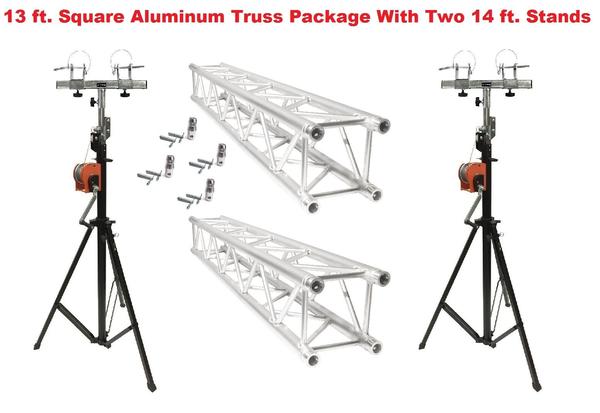 Two 14' Crank Up Stands With Two 6.56' Square Aluminum Truss Segments Package