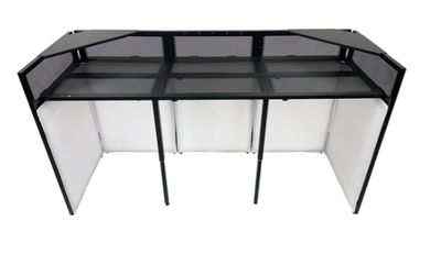 BEAST-A1500 Mega 73" Wide DJ Event Facade White/Black Scrim Booth Two Top Corner Table Tops Largest DJ Facade Booth Available! Lightweight Aluminum