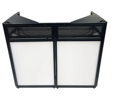 BEAST-A1500 Mega 73" Wide DJ Event Facade White/Black Scrim Booth Two Top Corner Table Tops Largest DJ Facade Booth Available! Lightweight Aluminum