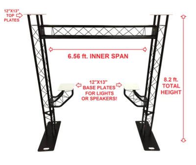 BLACK TRUSS ARCH KIT 8.20FT Height Mobile Portable DJ Lighting System Metal Arch Total Of 4 Flat Tops On System To Mount Lights/Speakers