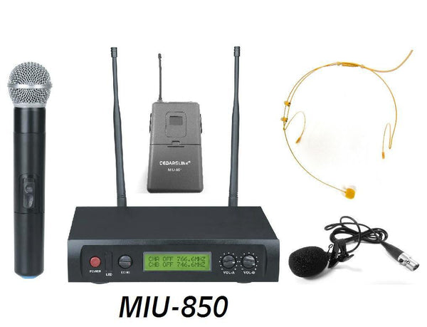Cedarslink MIU-850 Professional Wireless Dual Microphone UHF System With Lavalier and Headset With Echo Control