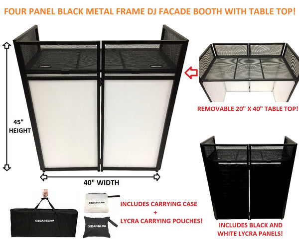 Cedarslink BEAST-7 DJ Event Facade White/Black Scrim Metal Frame Booth + 20" x 40" Flat Table Top