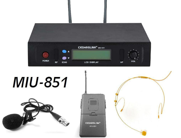 Cedarslink MIU-851 Professional Single UHF Wireless Headset and Lavalier Microphone Set With Echo Control