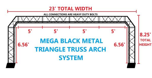 Black Truss Arch Kit 23 ft. Width Mobile Portable DJ Lighting System Metal Bolts