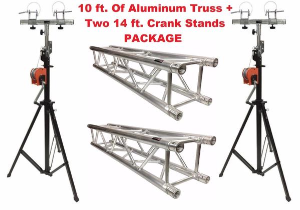 Aluminum Truss Portable 10' Lighting Truss Package + Two 14 ft. Crank Up Stands
