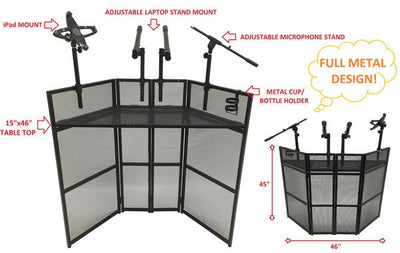BEAST-1 DJ Event Facade Black Metal Frame Booth With 15"x46" Table Top Includes iPad/Laptop/Microphone/Cup Holder! Folds Flat!
