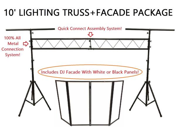DJ Event Facade Black/White Scrim Metal Frame Booth + 10' Lighting Truss Stage System