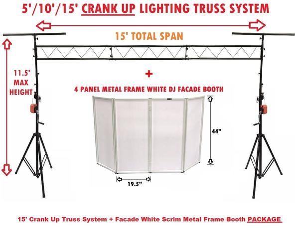 15' Crank Up DJ Stand Truss System + Event Facade White Scrim Metal Frame Booth